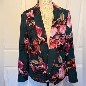 Anthropologie Cartonnier Rihan Floral Blazer Jacket Size 2 Lined Green Pink